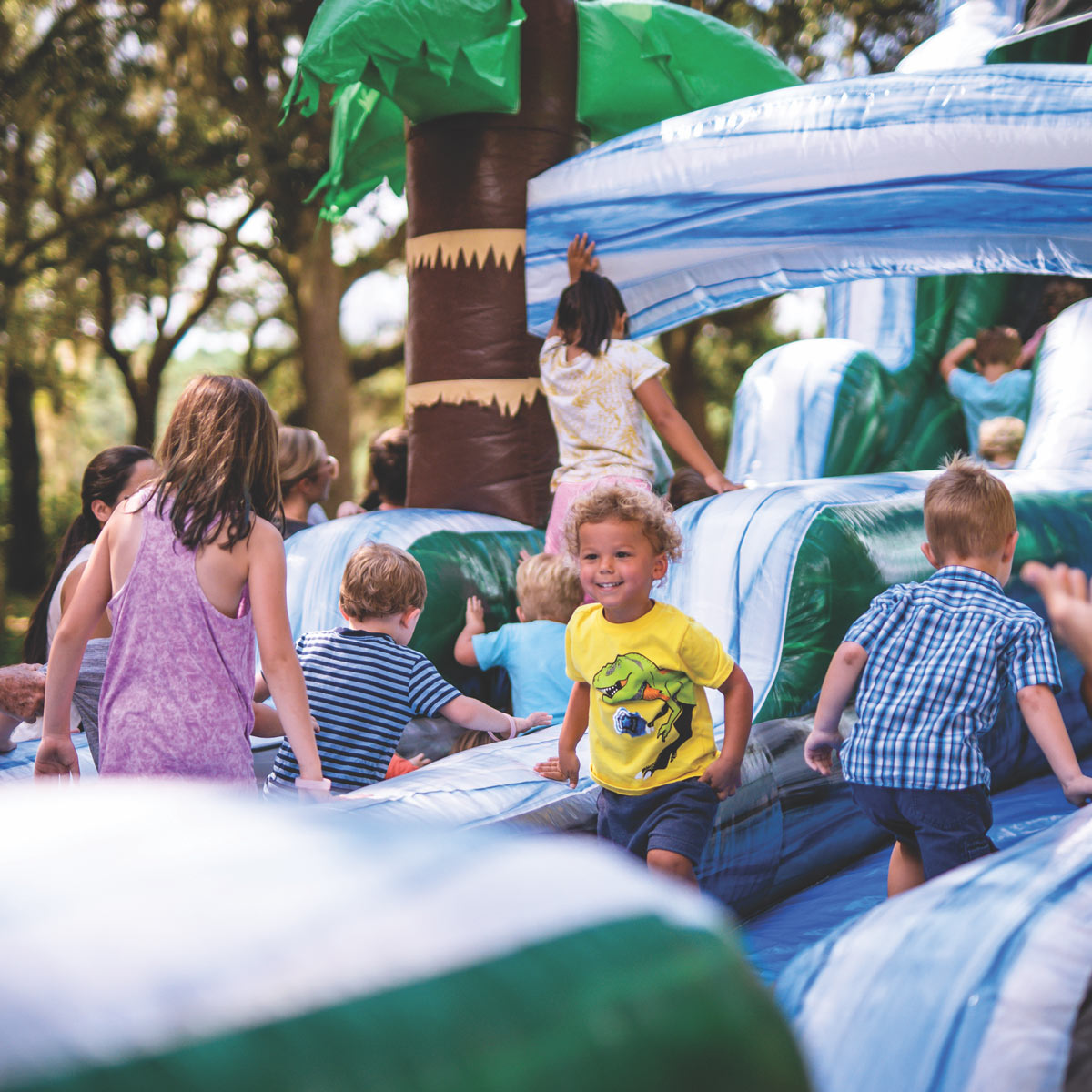 Playing in bounce house