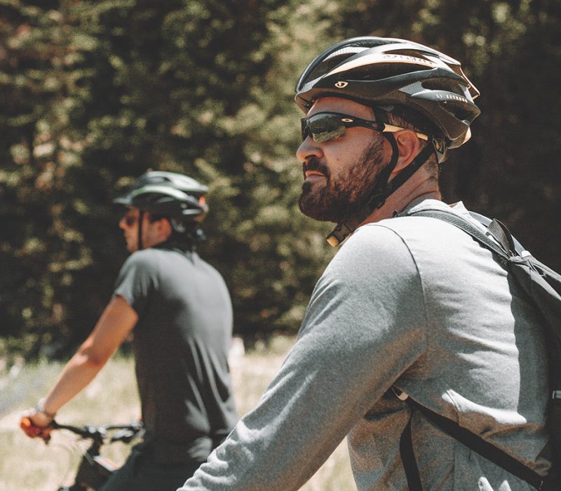 Guys mountain biking